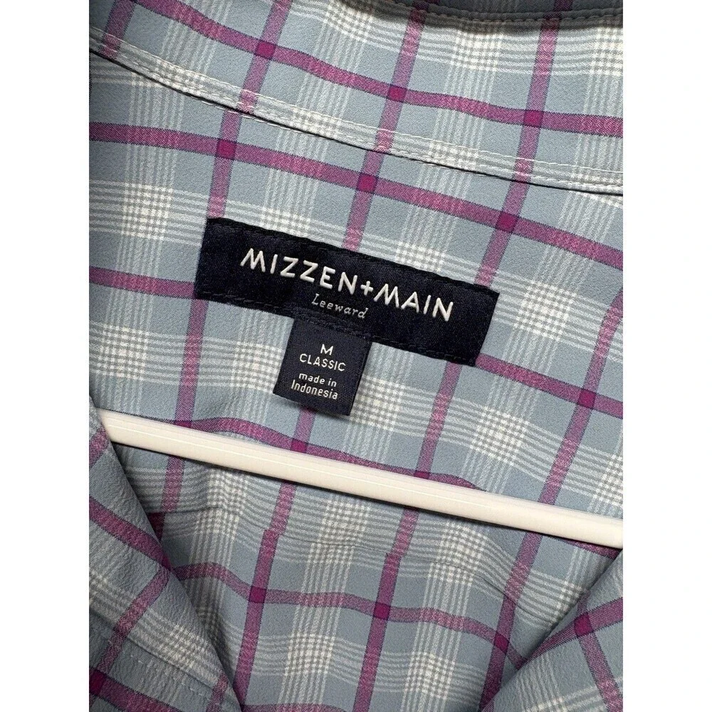 Mizzen + Main Leeward Classic No Tuck Men’s Dress Shirt Size Medium Plaid Blue